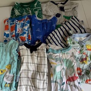 12 month pajama PJ lot 9 pairs. Honest Co Carter’s, Old Navy Various Used levels
